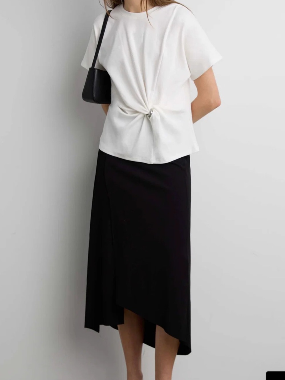 OAK + FORT Black High-Low Asymmetric Midi Skirt